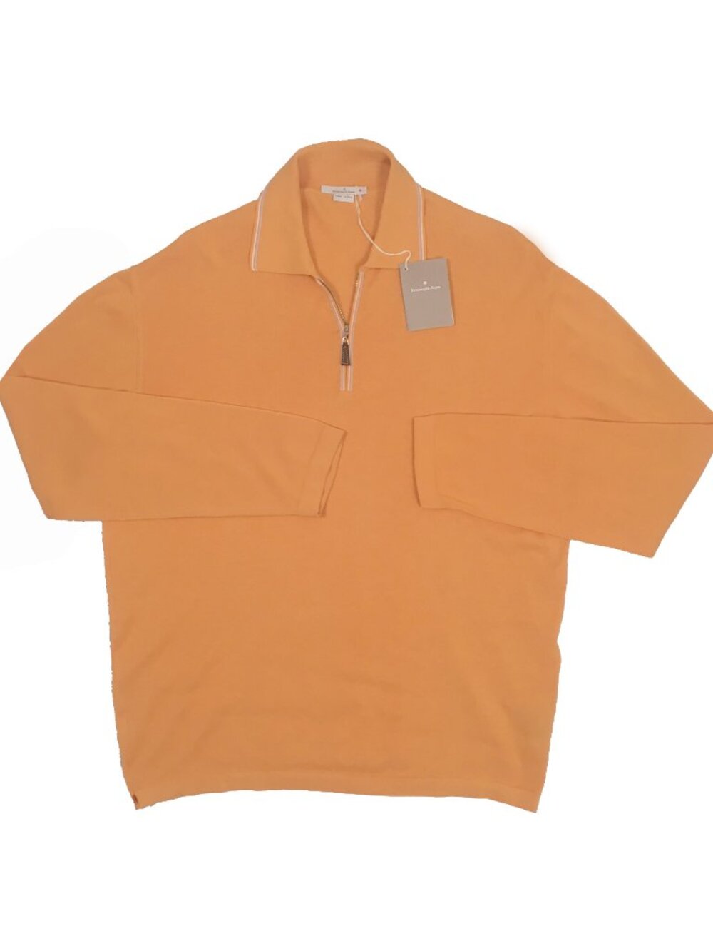 NEW Ermenegildo Zegna Sweater! e 50 Large Cotton Orange 1/4 Zip Neck ITALY